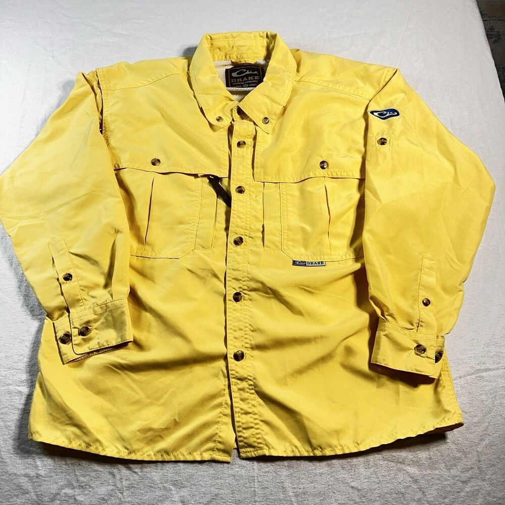 Drake Waterfowl Youth 14 Long Sleeve Button Up Hunting Fishing Shirt Yellow